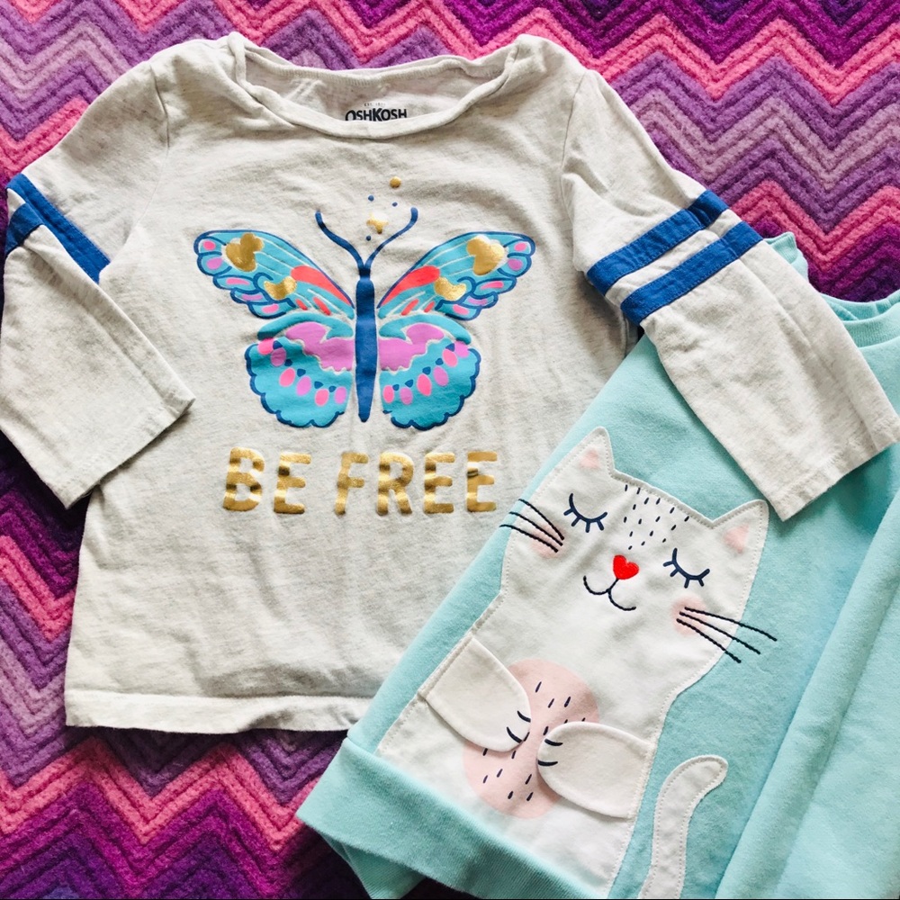 (2) Carter’s Spring Butterfly Shirt Cat Sweatshirt